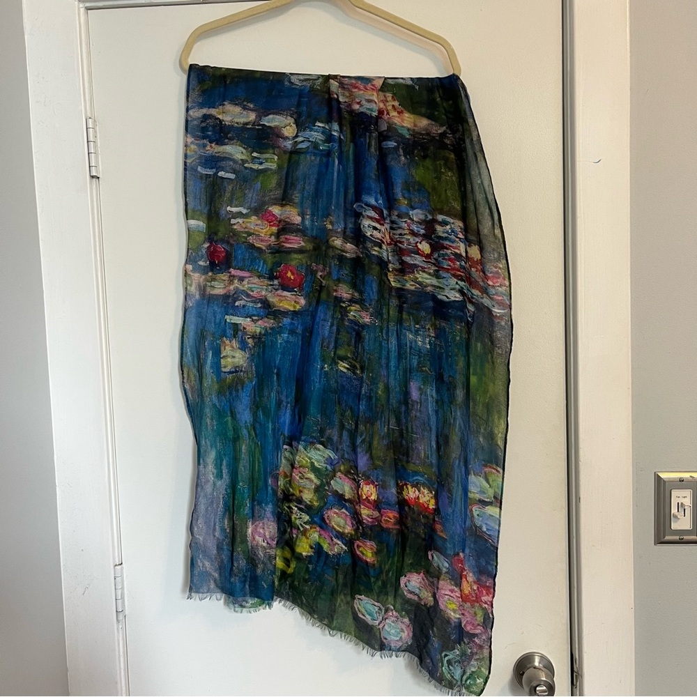 Monet Water Lilies women’s scarf blue pink floral flowers wrap